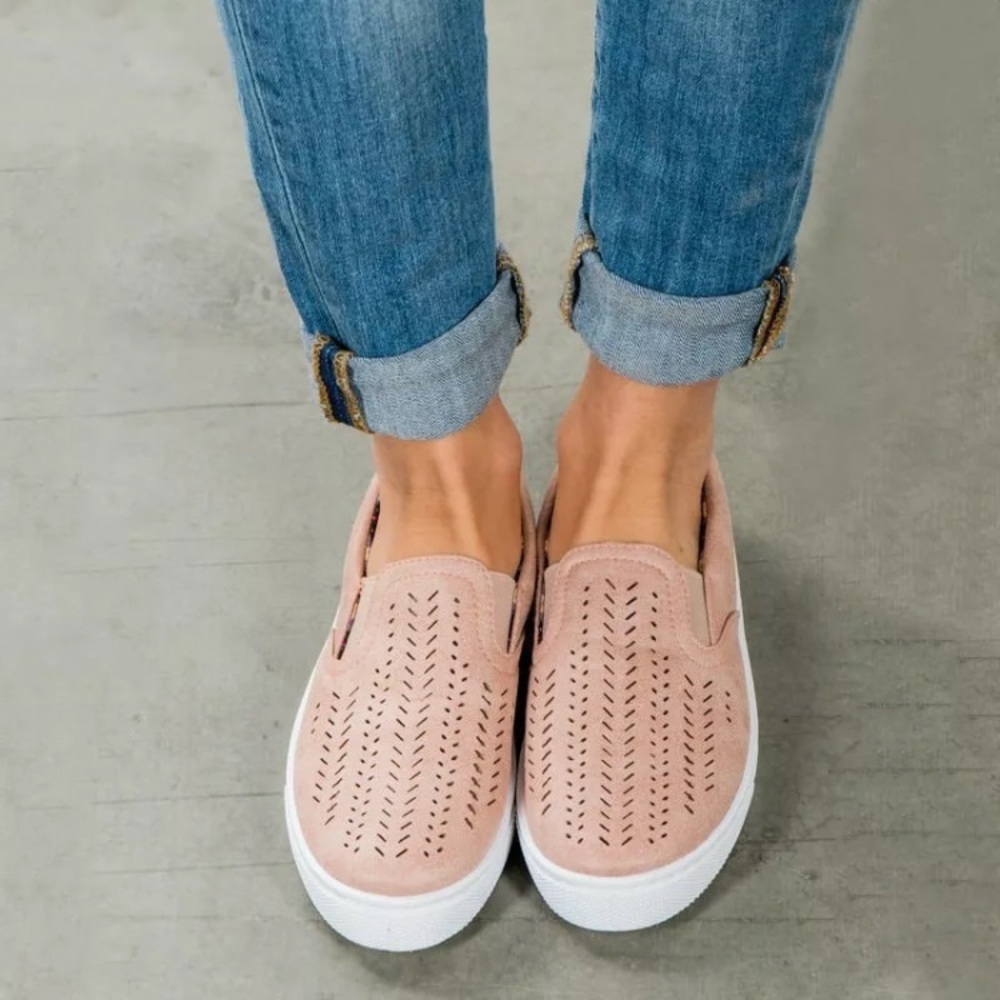 Canvas Hollow Out Flat Heel Slip On Loafer